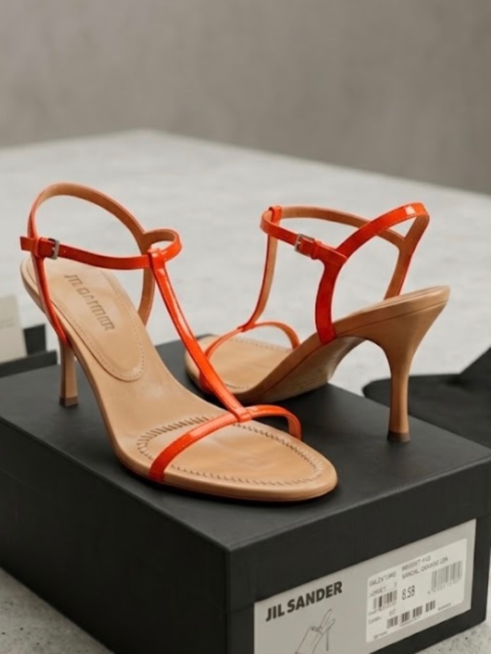 Jil Sander Archival Y2K Patent Leather T-Strap Kitten Heel Sandals EU 38.5